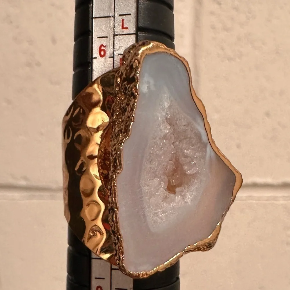 18K Gold Plated Natural Stone Irregular Geode Crystal AdjustableRing “Listing B”